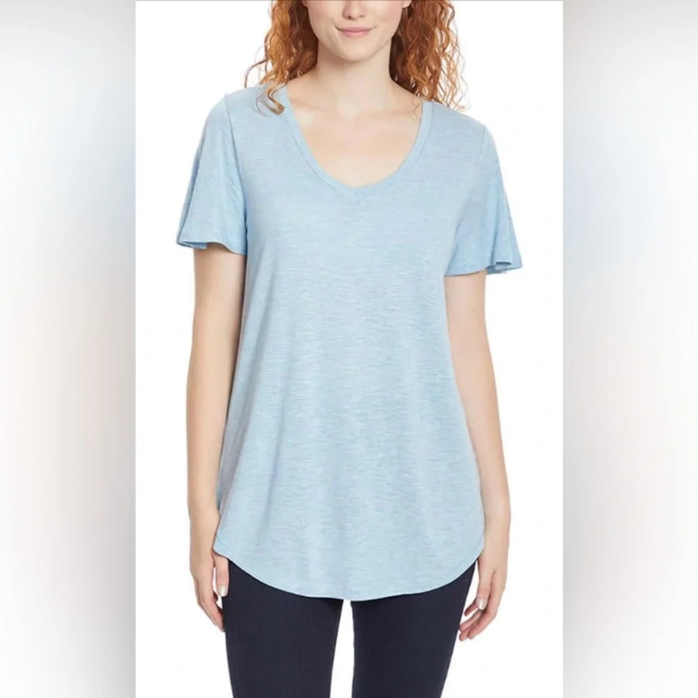NWT Jessica Simpson Women's Carly Flutter Short Sleeve Tee Shirt Blue - Picture 2 of 3
